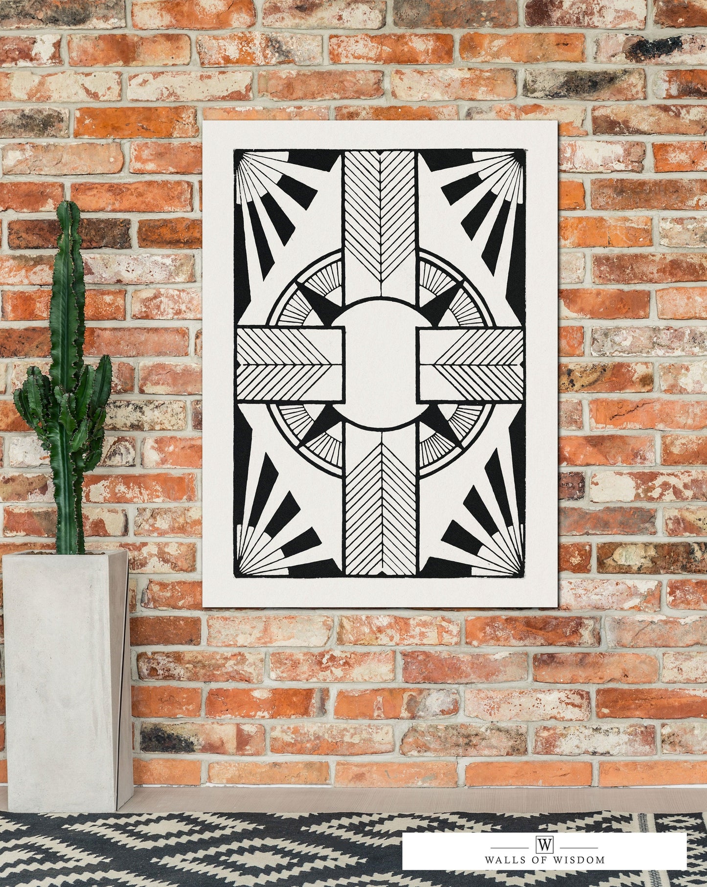 Southwest Abstract Cross Black and White Canvas Print with Vintage Ornament