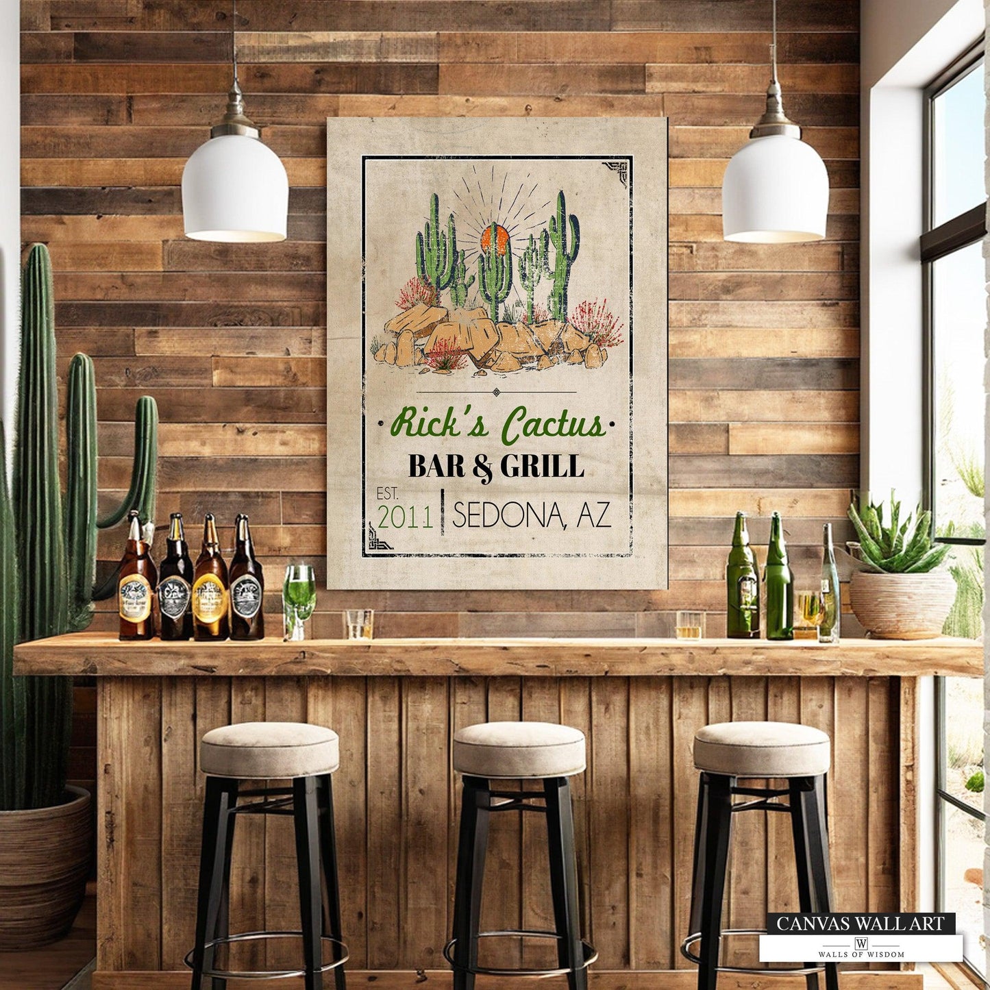 Personalized Home Bar Decor Sign - Western Decor Canvas Art Decorative Sign