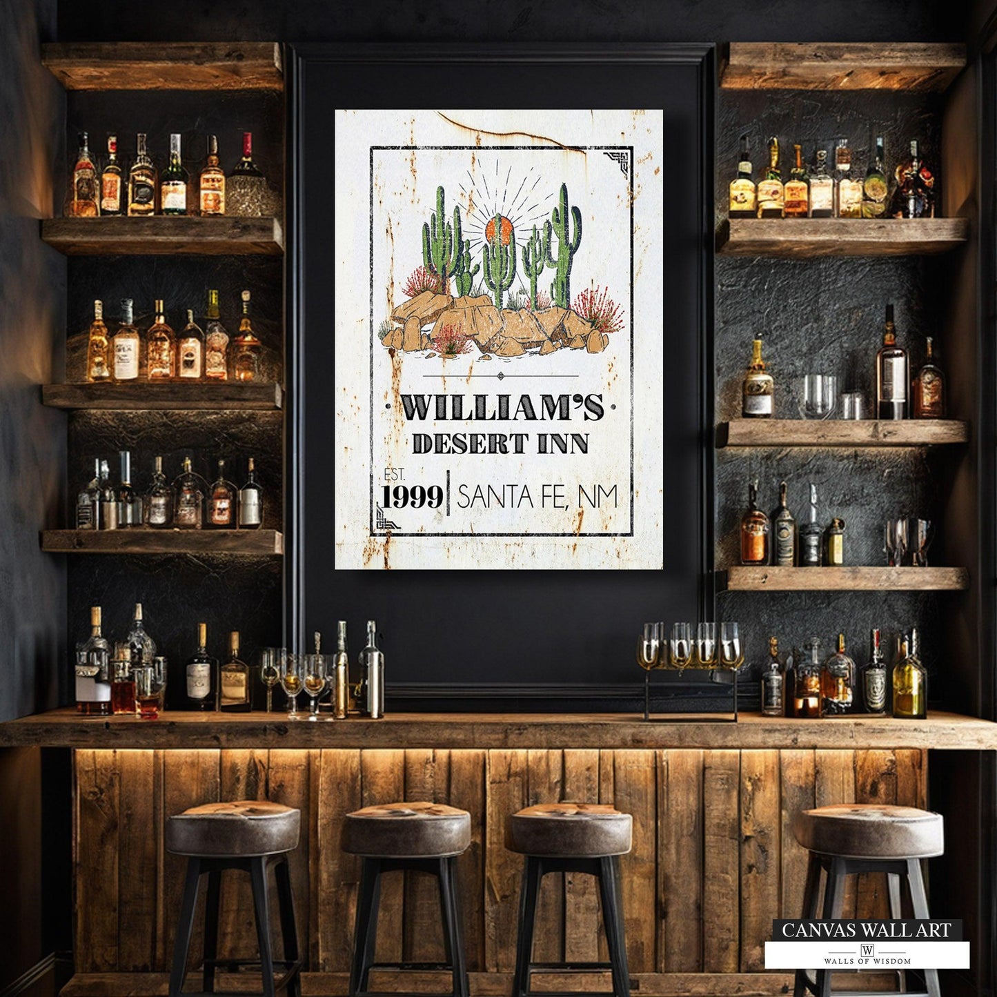 Personalized Home Bar Decor Sign - Western Decor Canvas Art Decorative Sign