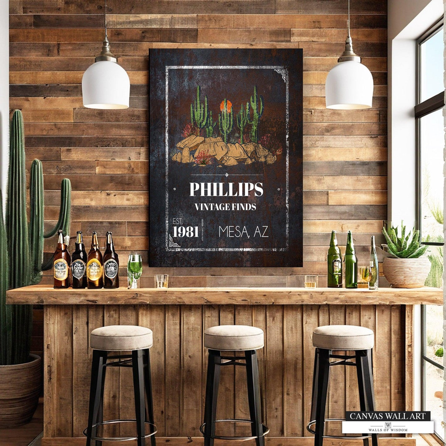 Personalized Home Bar Decor Sign - Western Decor Canvas Art Decorative Sign