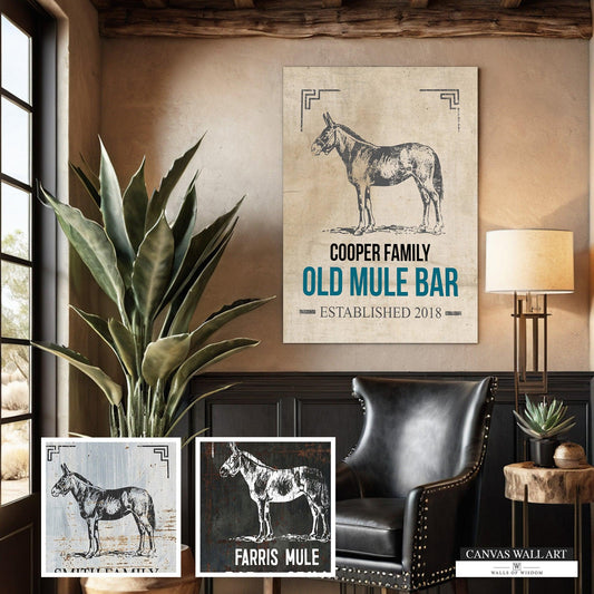 Unique Personalized Mule Sign for Home Bar - Custom Vintage-Style Canvas Wall Art