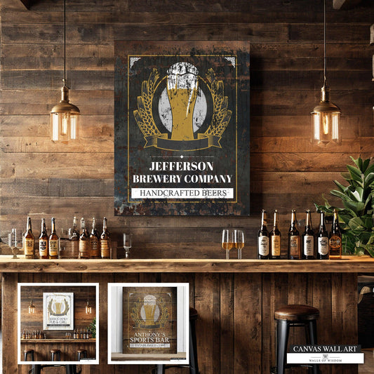 Personalized Vintage-Style Canvas Beer Sign – Custom Bar Decor for Home Bars, Man Caves, and Rustic Ranches