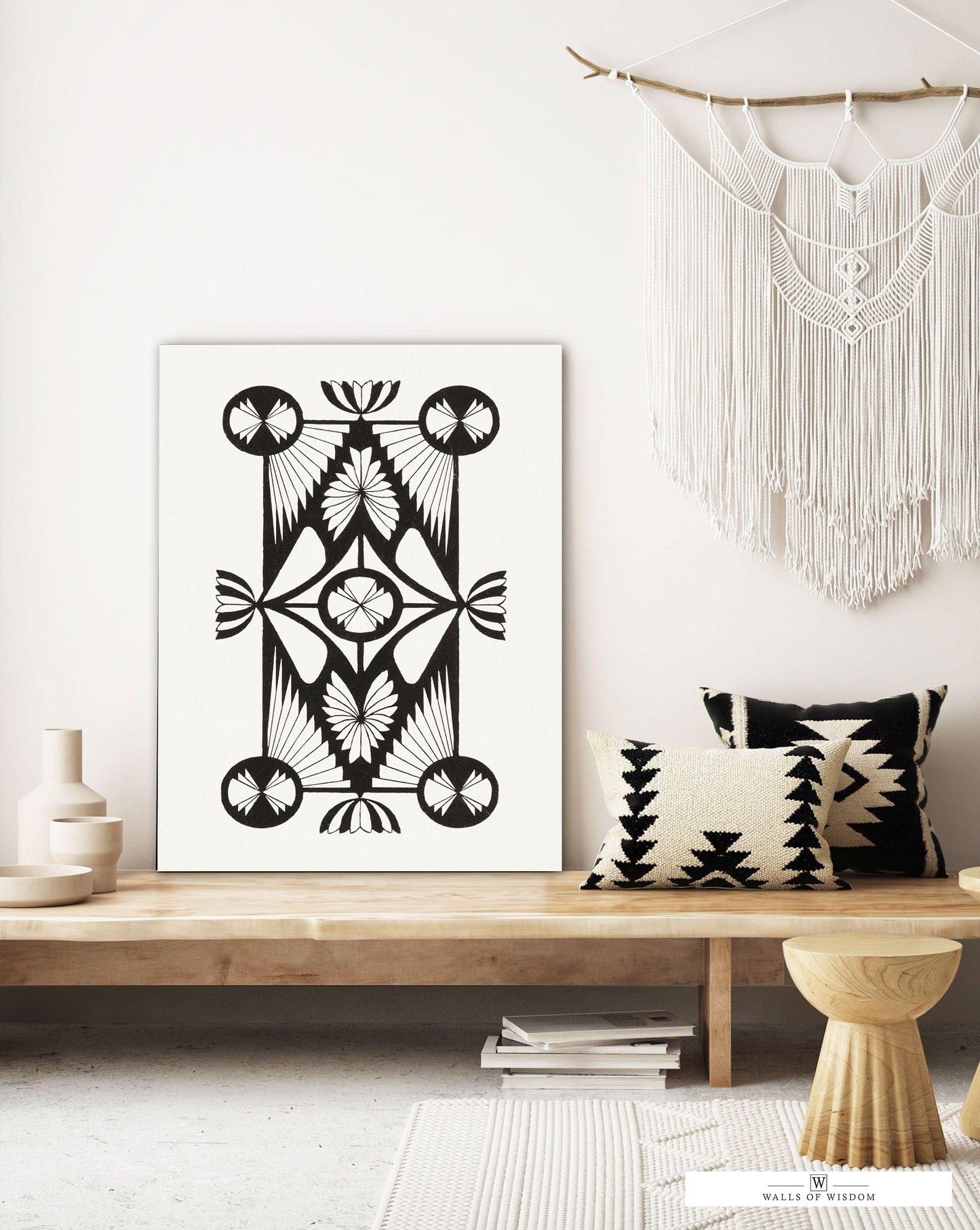 Modern Western Boho Canvas Sign - Black & White Monochrome Wall Art