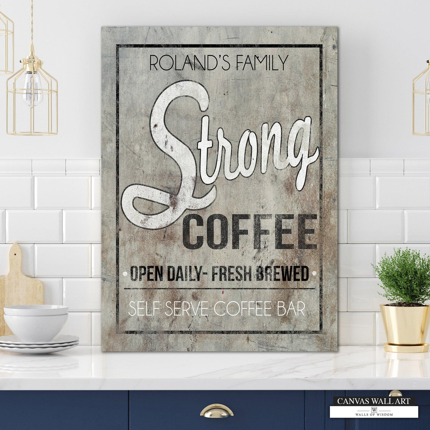 Personalized Coffee Bar Sign - Fresh Brewed Self Serve Open Daily Decorative Canvas Sign