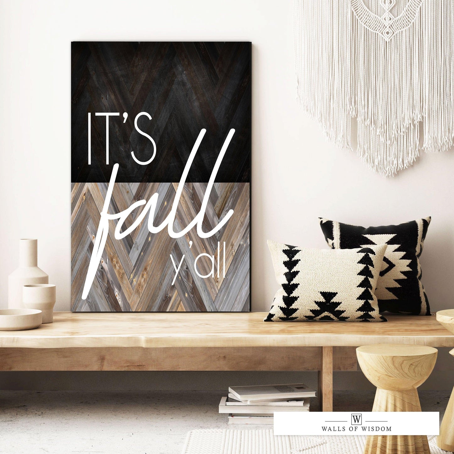 It's Fall Y'all Sign - Rustic Western Fall Sayings Canvas Wall Art