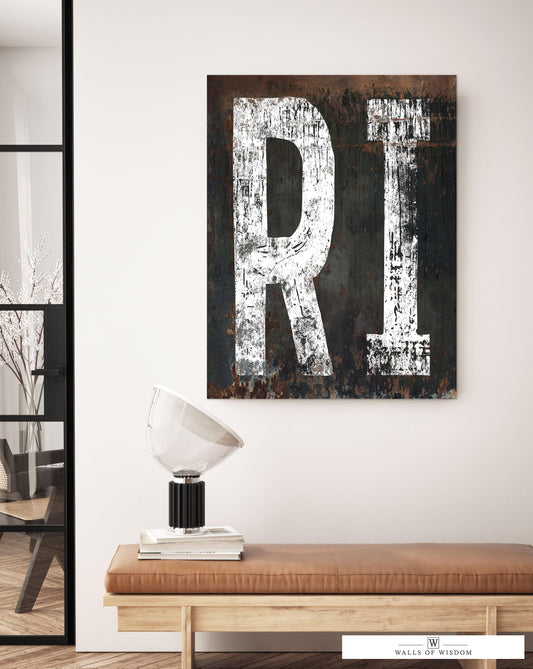 Ride the Wave of Rhode Island Style Home State Typography Art: Vintage Rustic Ocean State Canvas Art