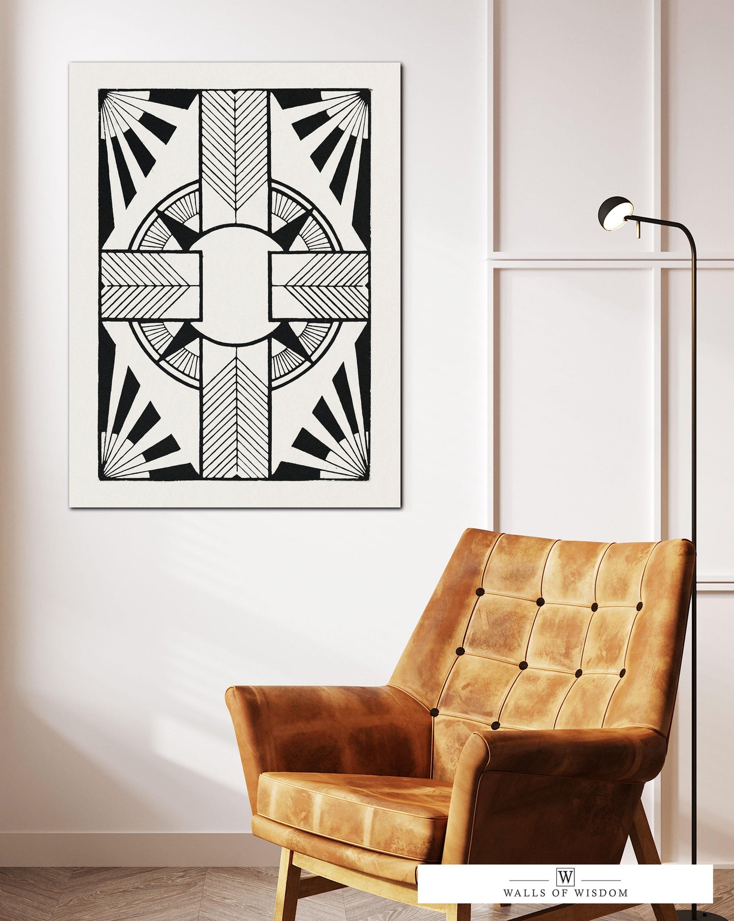 Southwest Abstract Cross Black and White Canvas Print with Vintage Ornament