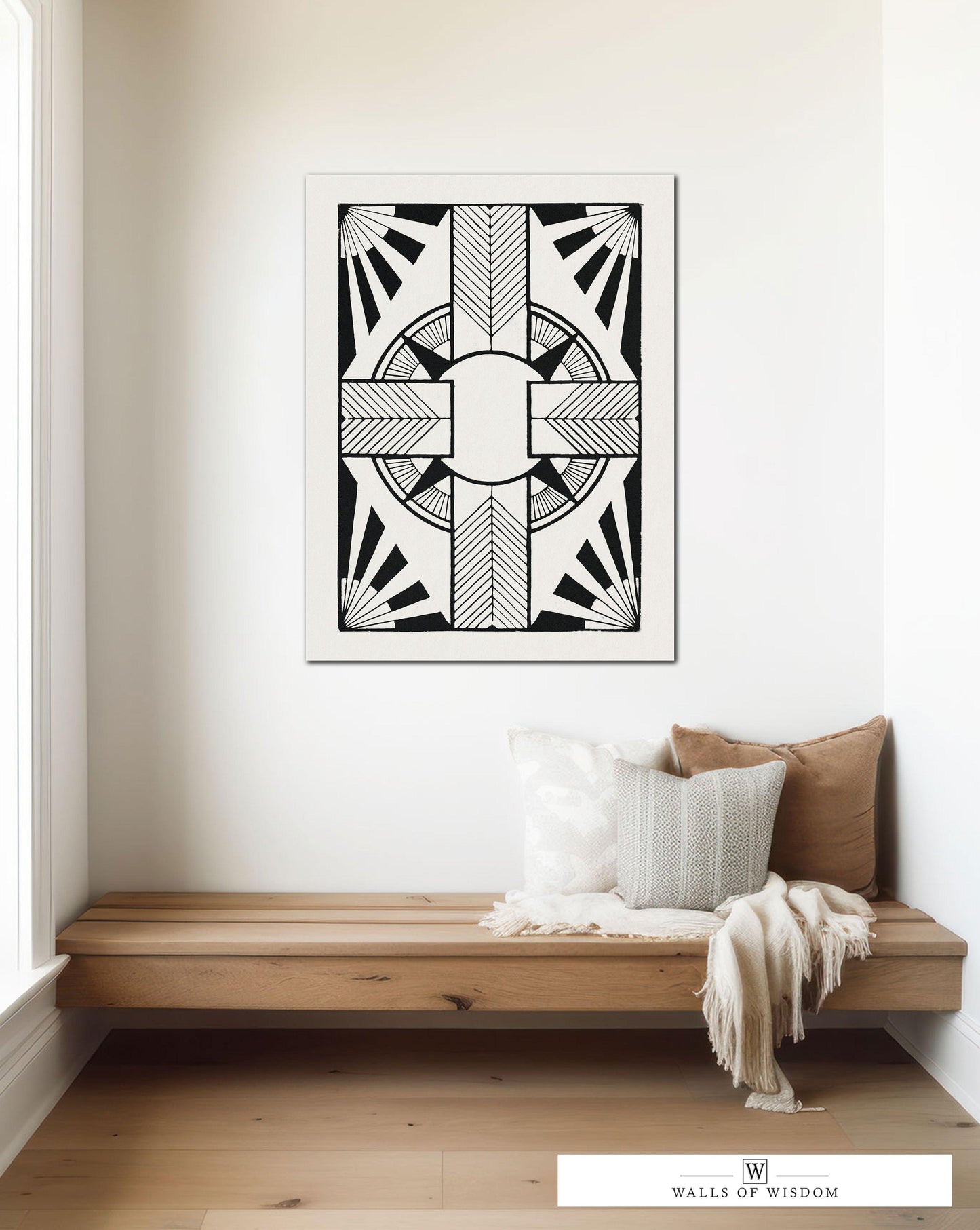 Southwest Abstract Cross Black and White Canvas Print with Vintage Ornament